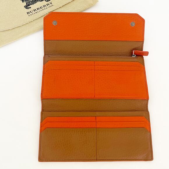 BURBERRY Vintqge Tri Fold Multi Color Leather Wallet Brown Orange - Picture 4 of 13